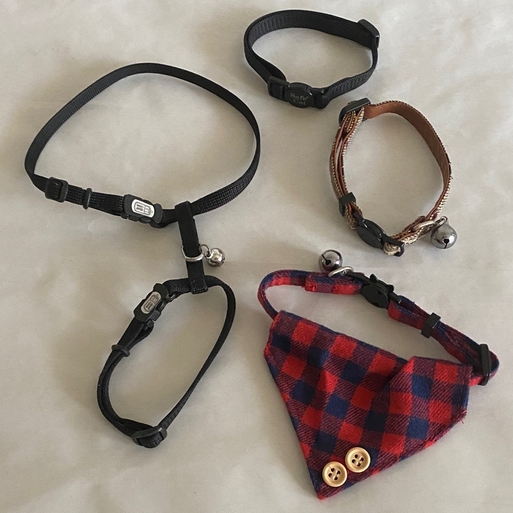 Assorted cat collars harness and scarf black red plaid small  breakaway